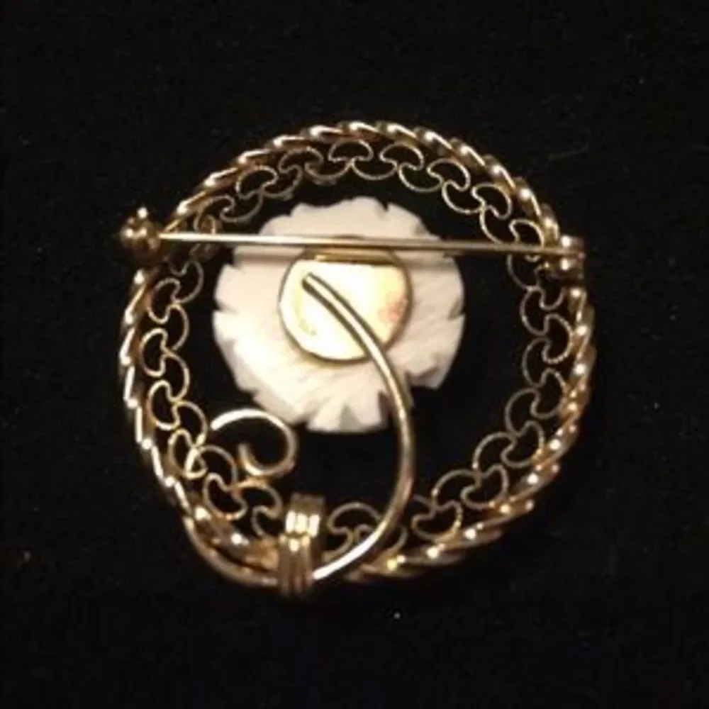 Vintage Carved Rose Flower Brooch